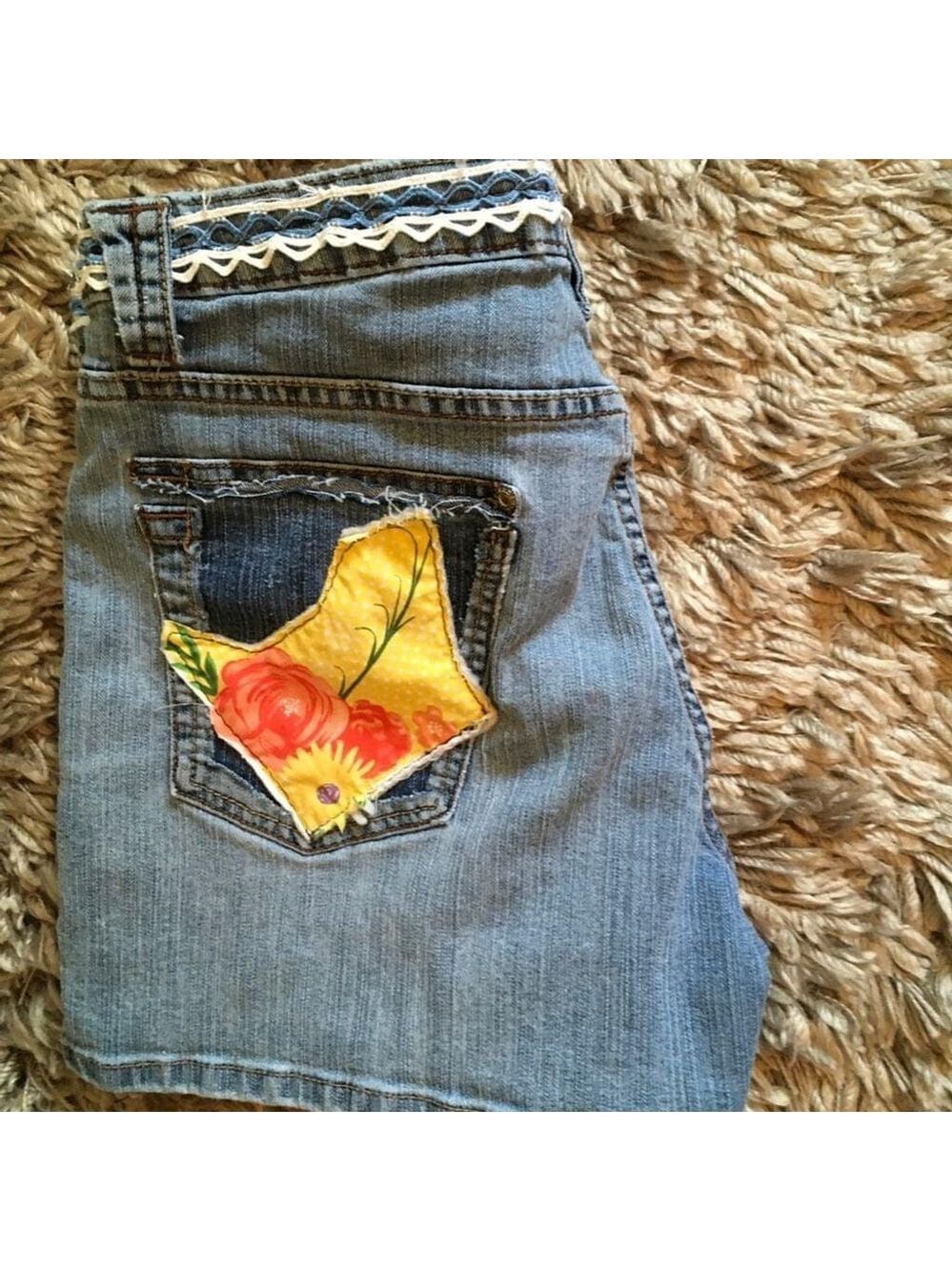 Faded Glory Jean Shorts Upcycled Bling Size 14 - Picture 2 of 6